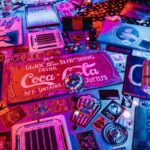 Colorful retro signage and vintage Americana decor in a captivating artistic layout with vibrant lighting.